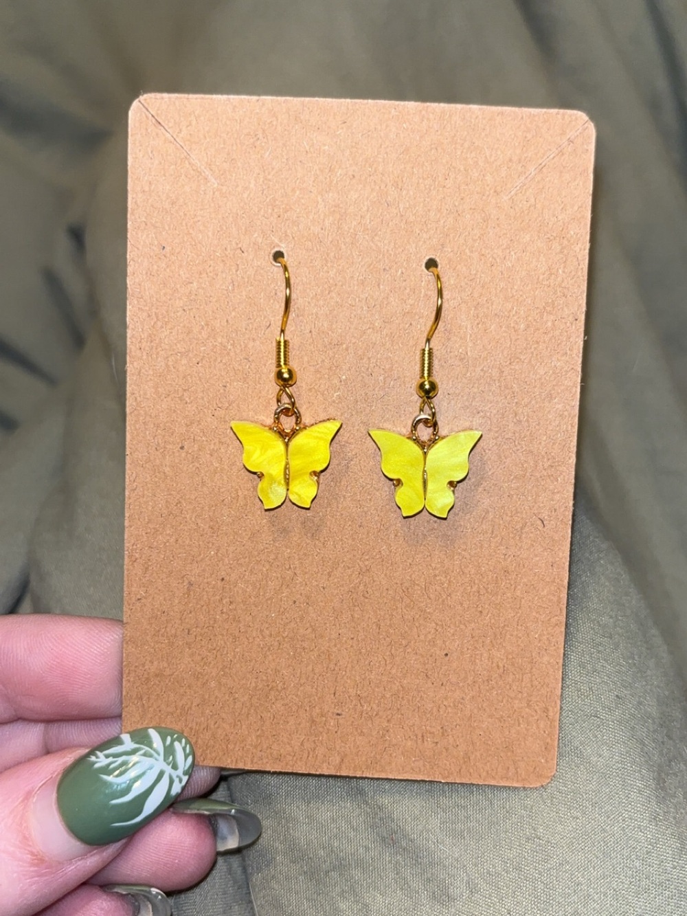Yellow Butterfly Dangle Earrings with Gold Hooks - Women Jewelry